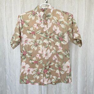 Reyn Spooner Men's Hawaiian Shirt Medium Tan Holly Christmas Berry *FLAWS*
